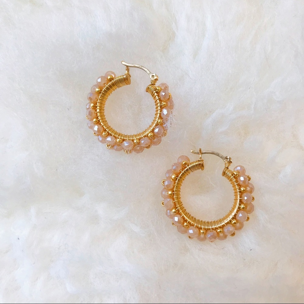Crystal pearl golden hoop ear rings